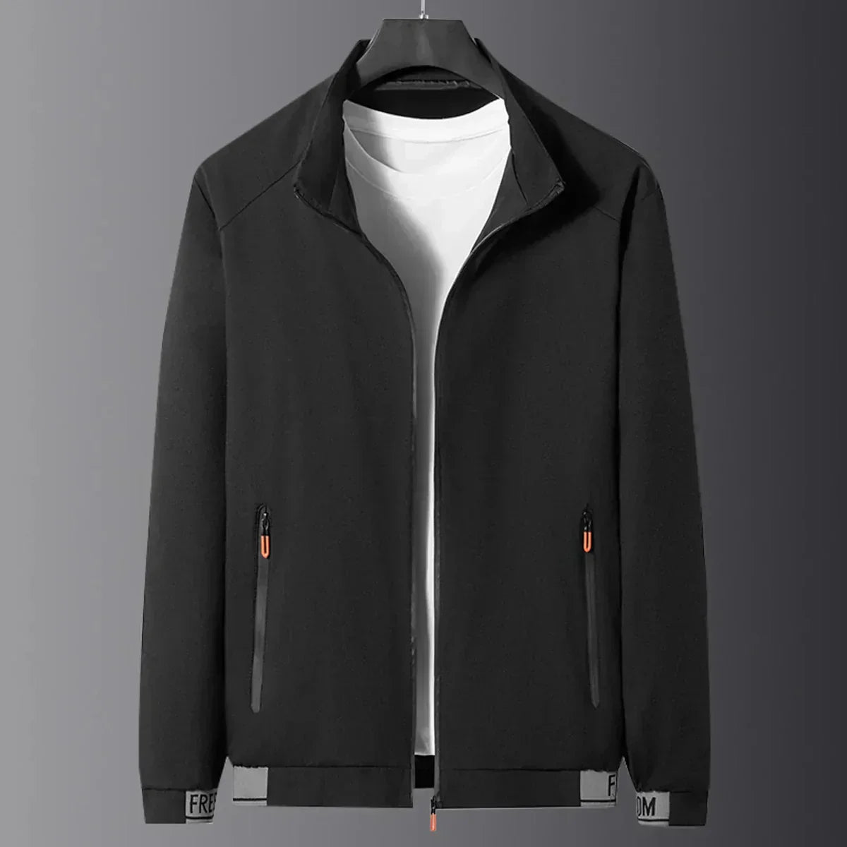 Mateo - windproof black men's intermediate jacket with stand-up collar