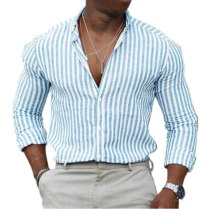 VARENO Dik Çizgili Pamuk Gömlek