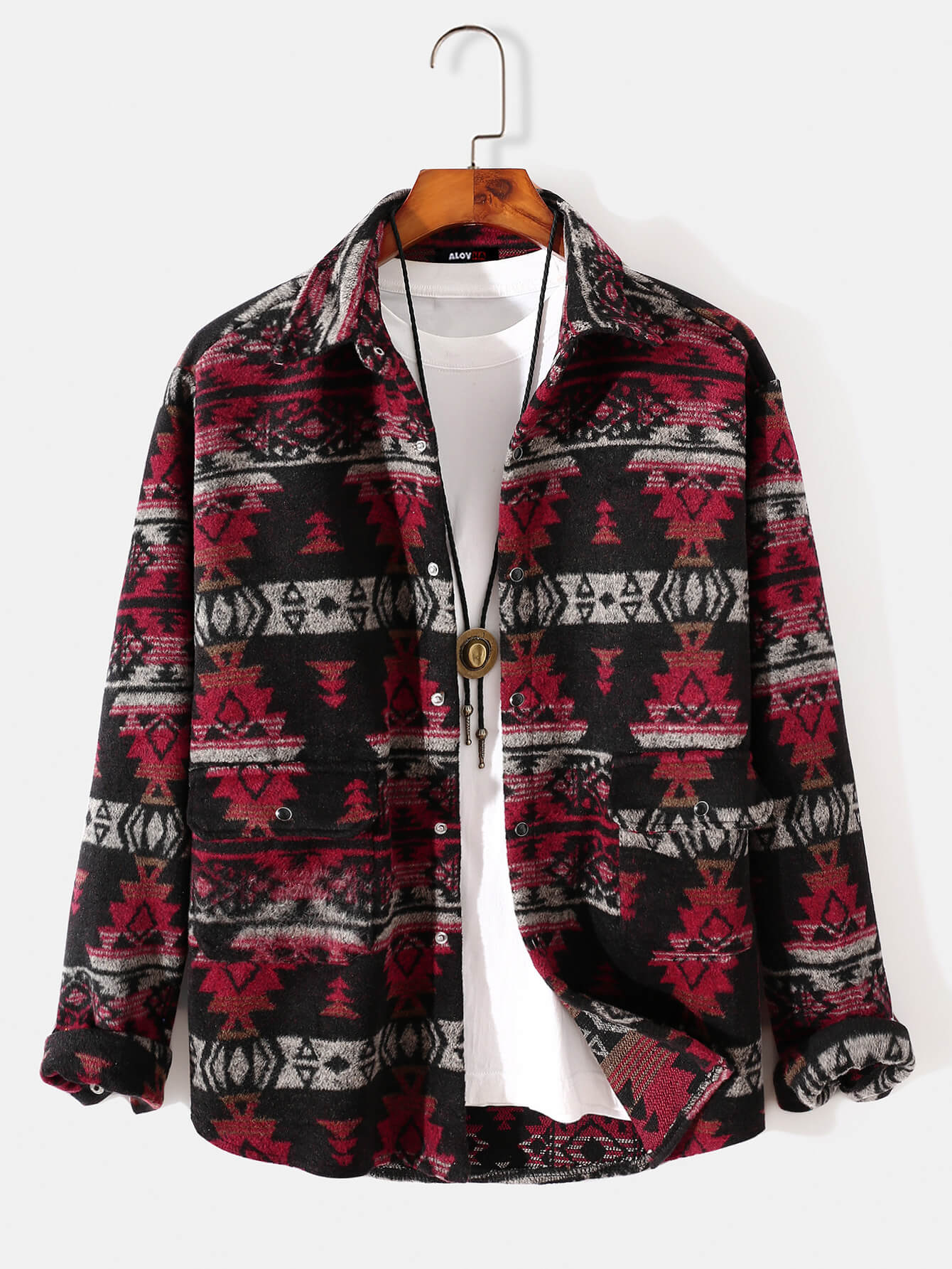 Mens Aztec Flannel Long Sleeve Button Up Overshirt